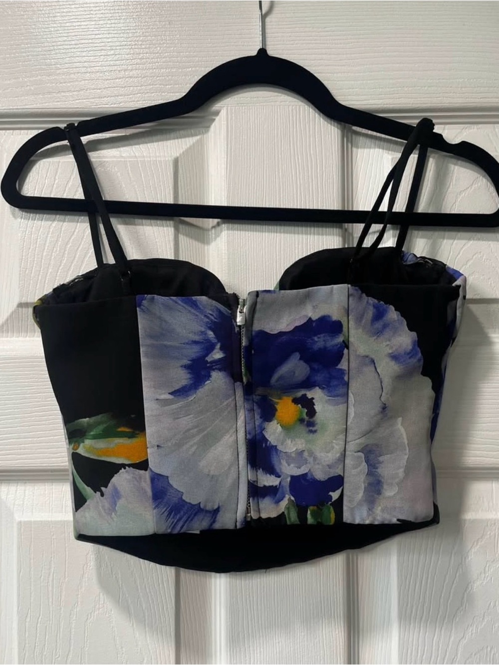 Dynamite Black Floral Bustier Crop Top with Blue & Yellow Accents - Picture 2 of 3